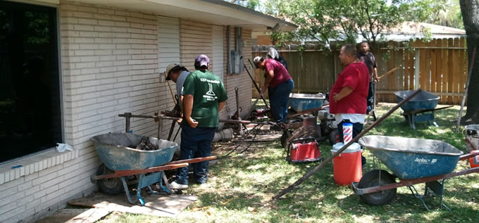 Foundation repair crew work area in Corpus Christi Texas